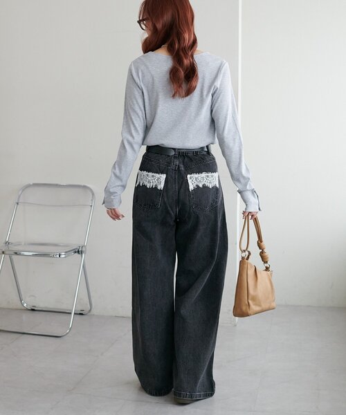 DISCOAT（ディスコート）の「【WEB限定】ポケットレースワイドパンツ（デニムパンツ・レディース・ブルー/サックスブルー/ブラック/ネイビー・FREE）」の15枚目の写真