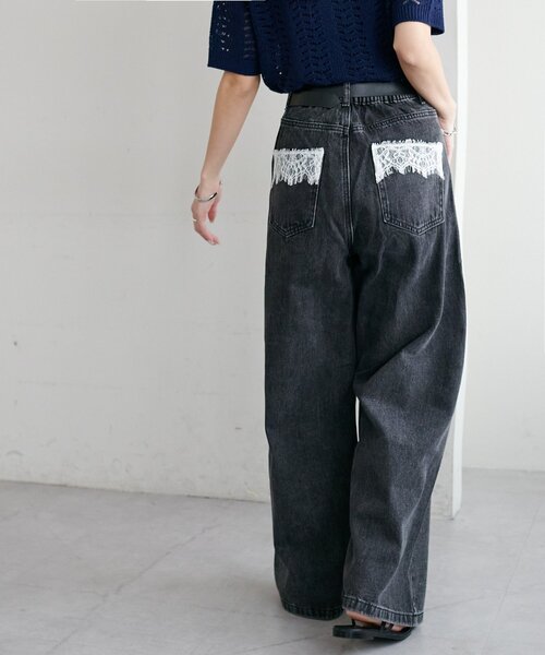 DISCOAT（ディスコート）の「【WEB限定】ポケットレースワイドパンツ（デニムパンツ・レディース・ブルー/サックスブルー/ブラック/ネイビー・FREE）」の17枚目の写真