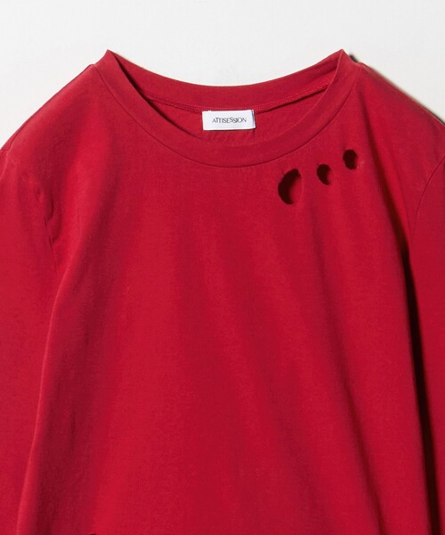 ATTISESSION(アティセッション)の「<ATTISESSION>フラワーモチーフ ホール ロングスリーブ Tシャツ(Tシャツ/カットソー・レディース・レッド/グレー系・FREE)」の6枚目の写真