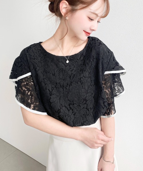 moment+(モーメントプラス)の「コード刺繍レース配色フリルトップス(シャツ/ブラウス・レディース・オフホワイト/サックスブルー/ブラック・M)」の18枚目の写真
