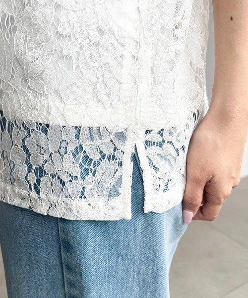 moment+(モーメントプラス)の「コード刺繍レース配色フリルトップス(シャツ/ブラウス・レディース・オフホワイト/サックスブルー/ブラック・M)」の12枚目の写真