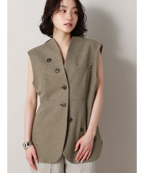 CIS.（シス）の「CIS．ノーカラージレ ウォッシャブル ストレッチ ヘリンボーン（ベスト・レディース・サックスブルー/ベージュ・36(7号)/38(9号)）」の2枚目の写真