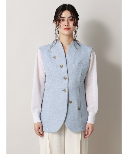 CIS.（シス）の「CIS．ノーカラージレ ウォッシャブル ストレッチ ヘリンボーン（ベスト・レディース・サックスブルー/ベージュ・36(7号)/38(9号)）」の3枚目の写真