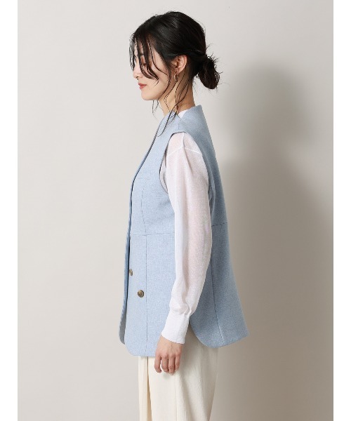 CIS.（シス）の「CIS．ノーカラージレ ウォッシャブル ストレッチ ヘリンボーン（ベスト・レディース・サックスブルー/ベージュ・36(7号)/38(9号)）」の4枚目の写真