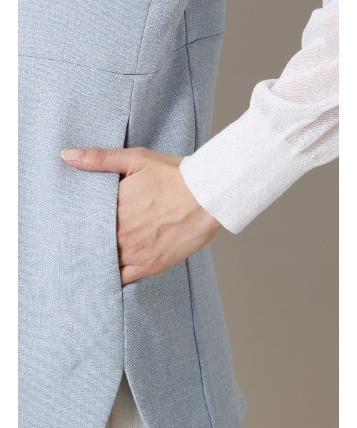 CIS.（シス）の「CIS．ノーカラージレ ウォッシャブル ストレッチ ヘリンボーン（ベスト・レディース・サックスブルー/ベージュ・36(7号)/38(9号)）」の8枚目の写真