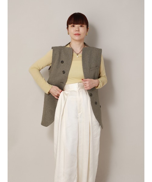 CIS.（シス）の「CIS．ノーカラージレ ウォッシャブル ストレッチ ヘリンボーン（ベスト・レディース・サックスブルー/ベージュ・36(7号)/38(9号)）」の11枚目の写真