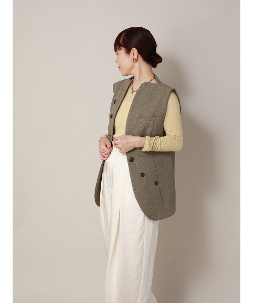 CIS.（シス）の「CIS．ノーカラージレ ウォッシャブル ストレッチ ヘリンボーン（ベスト・レディース・サックスブルー/ベージュ・36(7号)/38(9号)）」の12枚目の写真