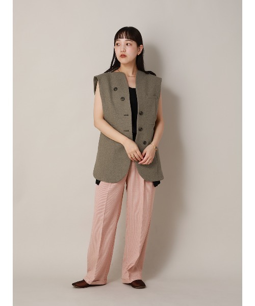 CIS.（シス）の「CIS．ノーカラージレ ウォッシャブル ストレッチ ヘリンボーン（ベスト・レディース・サックスブルー/ベージュ・36(7号)/38(9号)）」の14枚目の写真