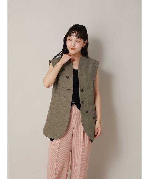 CIS.（シス）の「CIS．ノーカラージレ ウォッシャブル ストレッチ ヘリンボーン（ベスト・レディース・サックスブルー/ベージュ・36(7号)/38(9号)）」の16枚目の写真