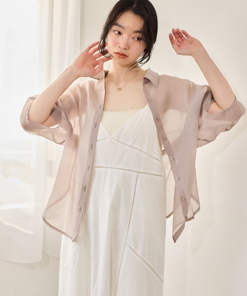 mysty woman（ミスティウーマン）の「コクーンシアーシャツSS　666023（シャツ/ブラウス・レディース・モカ/ブルー系その他/アイボリー/ブラック・FREE）」の3枚目の写真