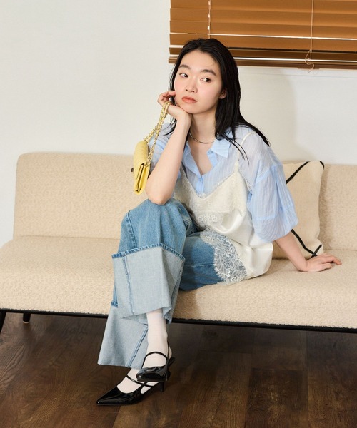 mysty woman（ミスティウーマン）の「コクーンシアーシャツSS　666023（シャツ/ブラウス・レディース・モカ/ブルー系その他/アイボリー/ブラック・FREE）」の6枚目の写真