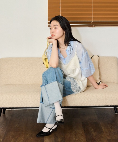 mysty woman（ミスティウーマン）の「コクーンシアーシャツSS　666023（シャツ/ブラウス・レディース・モカ/ブルー系その他/アイボリー/ブラック・FREE）」の7枚目の写真