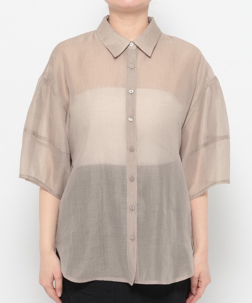 mysty woman（ミスティウーマン）の「コクーンシアーシャツSS　666023（シャツ/ブラウス・レディース・モカ/ブルー系その他/アイボリー/ブラック・FREE）」の13枚目の写真