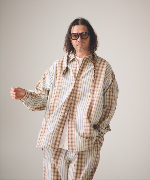 ADAM PATEK(アダムパテック)の「ADAMPATEK/jacquard check-stripe shirt/チェックxストライプジャガードシャツ(シャツ/ブラウス・メンズ・ブラック/ホワイト・1/2)」の1枚目の写真