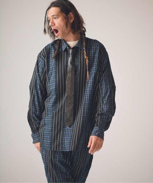 ADAM PATEK(アダムパテック)の「ADAMPATEK/jacquard check-stripe shirt/チェックxストライプジャガードシャツ(シャツ/ブラウス・メンズ・ブラック/ホワイト・1/2)」の7枚目の写真