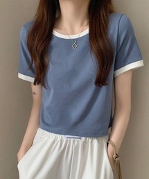 配色半袖クロップド丈Tシャツ