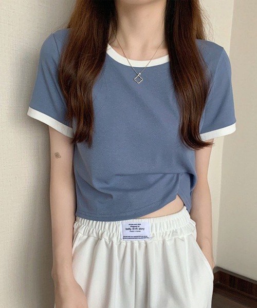GLAMOROUS JANE(グラマラスジェーン)の「配色半袖クロップド丈Tシャツ(Tシャツ/カットソー・レディース・ブラック/グレー/ブルー・FREE)」の6枚目の写真