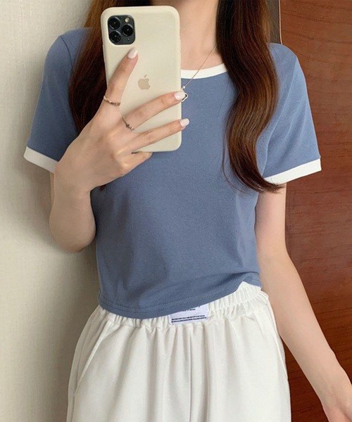 GLAMOROUS JANE(グラマラスジェーン)の「配色半袖クロップド丈Tシャツ(Tシャツ/カットソー・レディース・ブラック/グレー/ブルー・FREE)」の10枚目の写真
