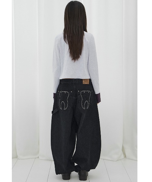 FANCY CLUB（ファンシークラブ）の「A'GEM/9 × .kom 『FANCY CLUB/ファンシークラブ』TOOTH JAM WIDE DENIM PANTS/トゥースジャムワイドデニムパンツ（デニムパンツ・レディース・カモフラージュ/ブラック・M）」の8枚目の写真