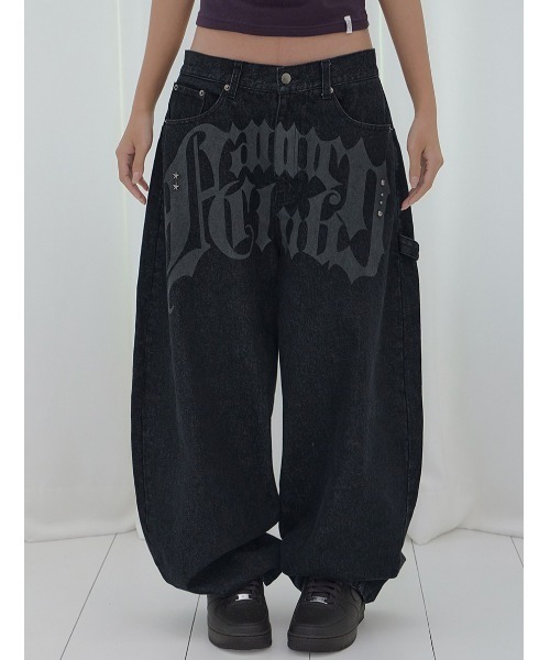 FANCY CLUB（ファンシークラブ）の「A'GEM/9 × .kom 『FANCY CLUB/ファンシークラブ』TOOTH JAM WIDE DENIM PANTS/トゥースジャムワイドデニムパンツ（デニムパンツ・レディース・カモフラージュ/ブラック・M）」の3枚目の写真