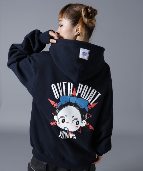 ダイム フロントプリント プルオーバーパーカー ネイビー M overprint/オーバープリント/LIBERTY HOODIE（パーカー）｜over print