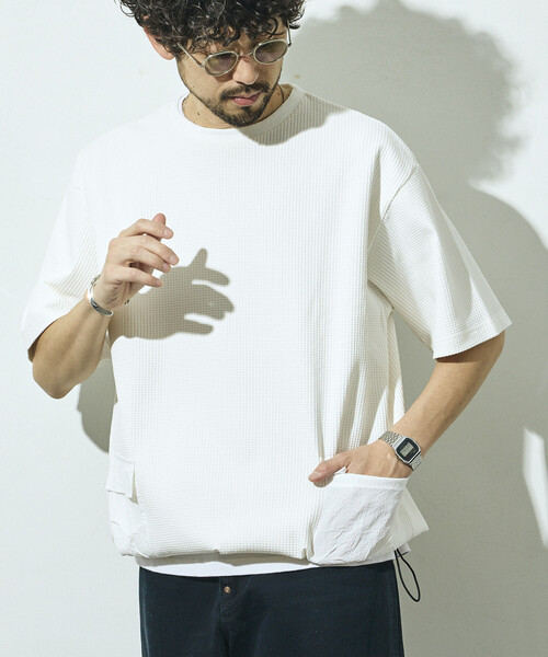 Firsthand(ファーストハンド)の「Firsthand/ファーストハンド サイドポケット スピンドル テック サーマル ショートスリーブ Tシャツ / ビッグシルエット(Tシャツ/カットソー・メンズ・ブルーグレー/ホワイト/ブラック/チャコールグレー・LARGE/MEDIUM)」の2枚目の写真