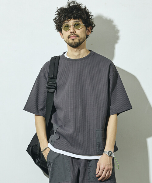 Firsthand(ファーストハンド)の「Firsthand/ファーストハンド サイドポケット スピンドル テック サーマル ショートスリーブ Tシャツ / ビッグシルエット(Tシャツ/カットソー・メンズ・ブルーグレー/ホワイト/ブラック/チャコールグレー・LARGE/MEDIUM)」の20枚目の写真