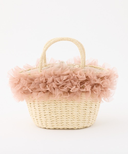 one after another NICE CLAUP（ワンアフターアナザーナイスクラップ）の「チュール付きかごバック（かごバッグ・レディース・ブラック/ライトグレー/ピンク・FREE）」の3枚目の写真