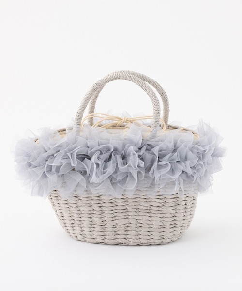 one after another NICE CLAUP（ワンアフターアナザーナイスクラップ）の「チュール付きかごバック（かごバッグ・レディース・ブラック/ライトグレー/ピンク・FREE）」の2枚目の写真