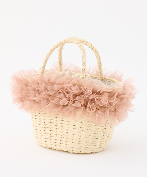 one after another NICE CLAUP（ワンアフターアナザーナイスクラップ）の「チュール付きかごバック（かごバッグ・レディース・ブラック/ライトグレー/ピンク・FREE）」の4枚目の写真