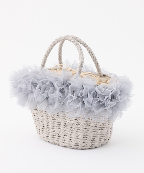 one after another NICE CLAUP（ワンアフターアナザーナイスクラップ）の「チュール付きかごバック（かごバッグ・レディース・ブラック/ライトグレー/ピンク・FREE）」の5枚目の写真