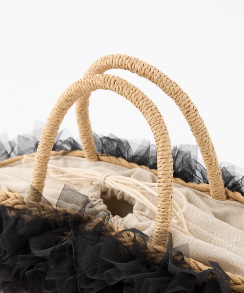 one after another NICE CLAUP（ワンアフターアナザーナイスクラップ）の「チュール付きかごバック（かごバッグ・レディース・ブラック/ライトグレー/ピンク・FREE）」の8枚目の写真