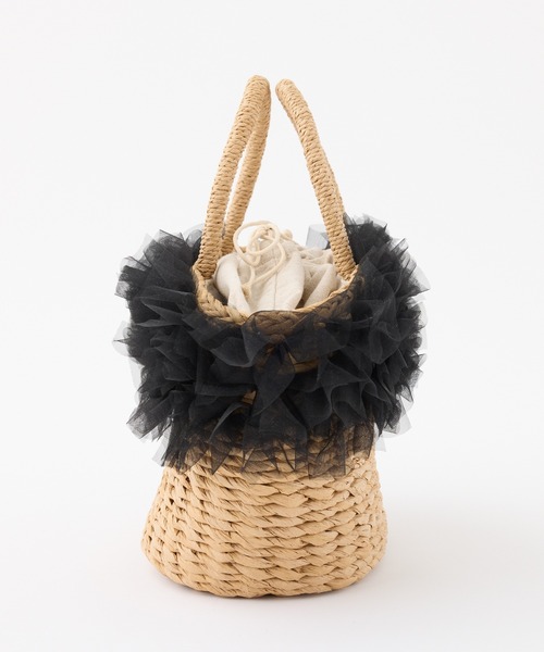 one after another NICE CLAUP（ワンアフターアナザーナイスクラップ）の「チュール付きかごバック（かごバッグ・レディース・ブラック/ライトグレー/ピンク・FREE）」の7枚目の写真