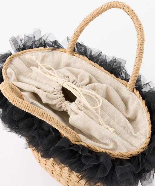 one after another NICE CLAUP（ワンアフターアナザーナイスクラップ）の「チュール付きかごバック（かごバッグ・レディース・ブラック/ライトグレー/ピンク・FREE）」の11枚目の写真