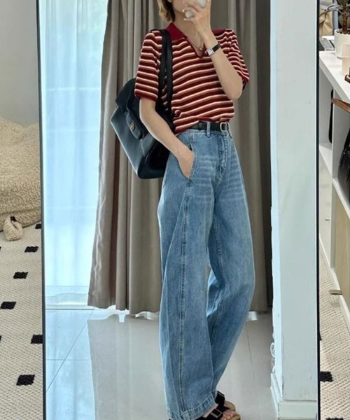 SallyLunn（サリーラン）の「細ボーダーVネック ゆるトップス（その他トップス・レディース・ブラック×グリーン/ブラック/レッド・FREE）」の13枚目の写真