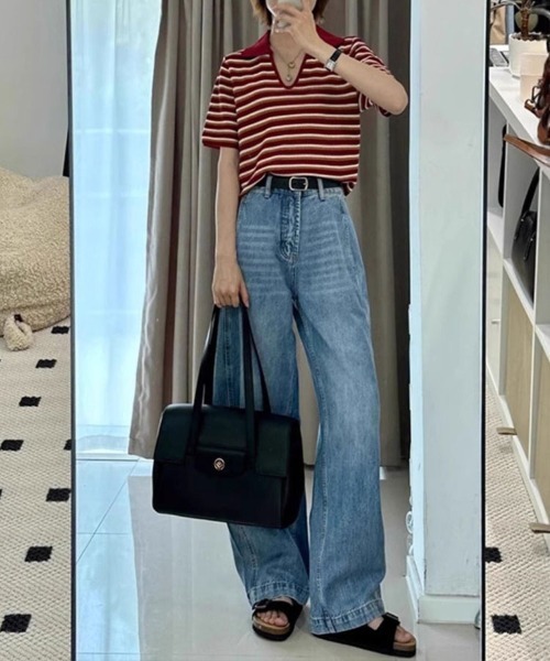 SallyLunn（サリーラン）の「細ボーダーVネック ゆるトップス（その他トップス・レディース・ブラック×グリーン/ブラック/レッド・FREE）」の14枚目の写真