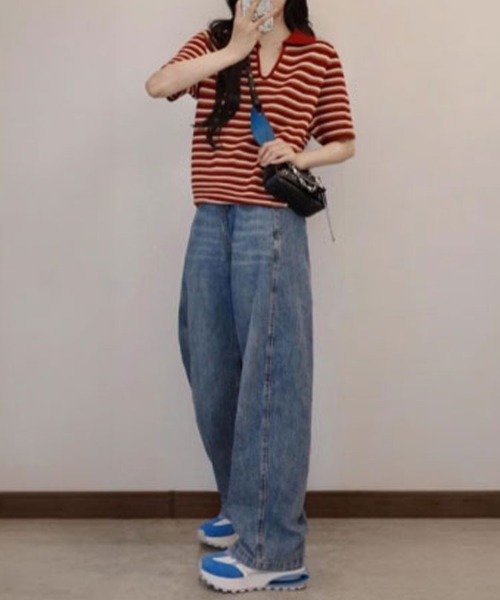 SallyLunn（サリーラン）の「細ボーダーVネック ゆるトップス（その他トップス・レディース・ブラック×グリーン/ブラック/レッド・FREE）」の16枚目の写真