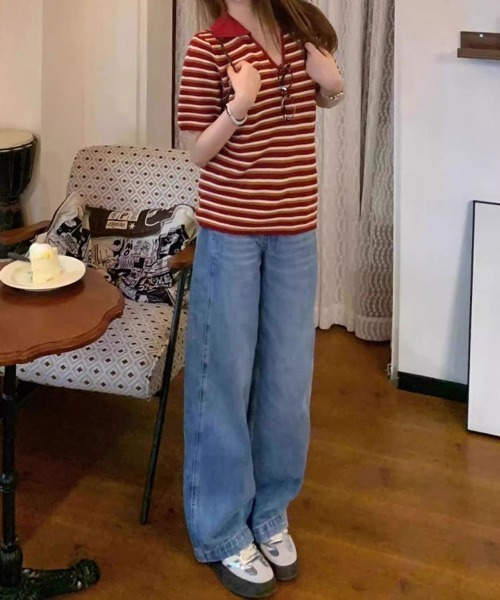 SallyLunn（サリーラン）の「細ボーダーVネック ゆるトップス（その他トップス・レディース・ブラック×グリーン/ブラック/レッド・FREE）」の20枚目の写真