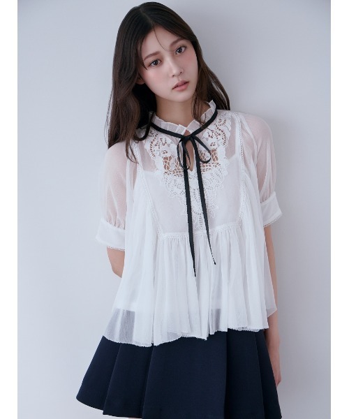 SNIDEL（スナイデル）の「エンブロイダリー楊柳ブラウス（シャツ/ブラウス・レディース・マルチ/ピンク/ドット・F）」の2枚目の写真