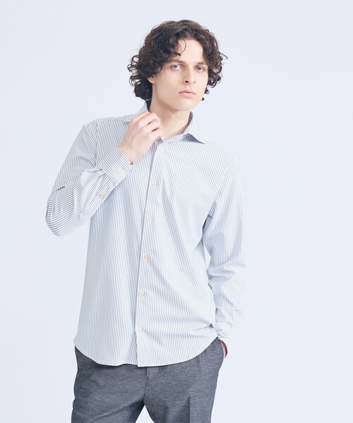 ABAHOUSE（アバハウス）の「【ON/OFF兼用】ストライプ＆デニムライク　360°ストレッチ ワイドカラーシャツ / FLEX SHIRTS（シャツ/ブラウス・メンズ・ホワイト/サックスブルー/インディゴブルー・46/48/44/50）」の17枚目の写真