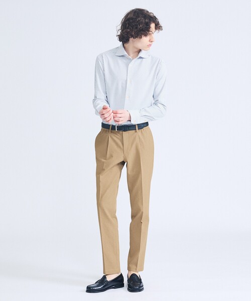 ABAHOUSE（アバハウス）の「【ON/OFF兼用】ストライプ＆デニムライク　360°ストレッチ ワイドカラーシャツ / FLEX SHIRTS（シャツ/ブラウス・メンズ・ホワイト/サックスブルー/インディゴブルー・46/48/44/50）」の16枚目の写真