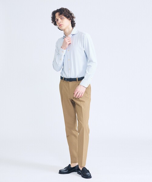 ABAHOUSE（アバハウス）の「【ON/OFF兼用】ストライプ＆デニムライク　360°ストレッチ ワイドカラーシャツ / FLEX SHIRTS（シャツ/ブラウス・メンズ・ホワイト/サックスブルー/インディゴブルー・46/48/44/50）」の15枚目の写真