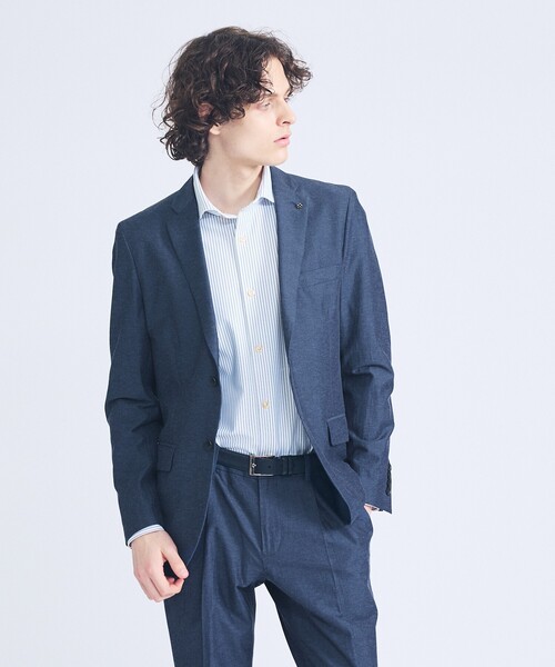 ABAHOUSE（アバハウス）の「【ON/OFF兼用】ストライプ＆デニムライク　360°ストレッチ ワイドカラーシャツ / FLEX SHIRTS（シャツ/ブラウス・メンズ・ホワイト/サックスブルー/インディゴブルー・46/48/44/50）」の13枚目の写真