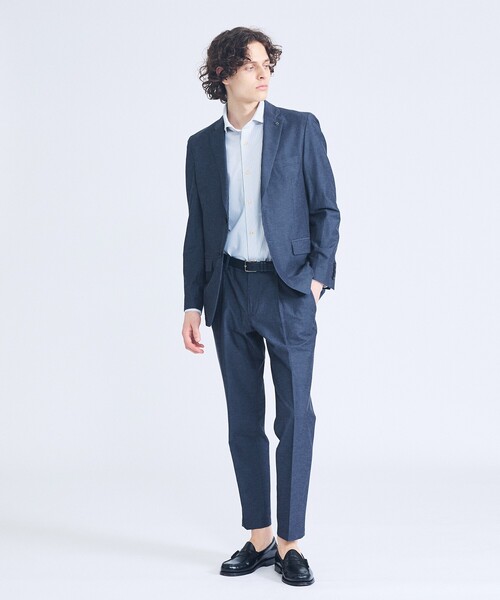 ABAHOUSE（アバハウス）の「【ON/OFF兼用】ストライプ＆デニムライク　360°ストレッチ ワイドカラーシャツ / FLEX SHIRTS（シャツ/ブラウス・メンズ・ホワイト/サックスブルー/インディゴブルー・46/48/44/50）」の12枚目の写真