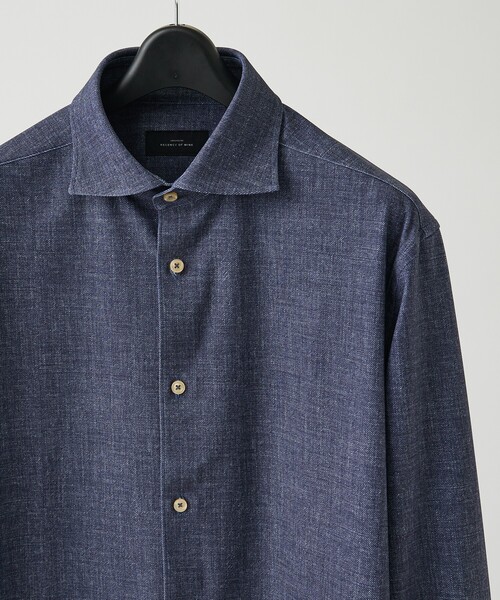 ABAHOUSE（アバハウス）の「【ON/OFF兼用】ストライプ＆デニムライク　360°ストレッチ ワイドカラーシャツ / FLEX SHIRTS（シャツ/ブラウス・メンズ・ホワイト/サックスブルー/インディゴブルー・46/48/44/50）」の7枚目の写真