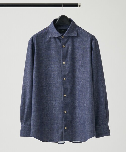 ABAHOUSE（アバハウス）の「【ON/OFF兼用】ストライプ＆デニムライク　360°ストレッチ ワイドカラーシャツ / FLEX SHIRTS（シャツ/ブラウス・メンズ・ホワイト/サックスブルー/インディゴブルー・46/48/44/50）」の6枚目の写真