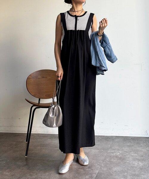 un dix cors（アンディコール）の「フロントタックジャンスカ（ワンピース・レディース・ブラック/オリーブ/イエロー・FREE）」の2枚目の写真