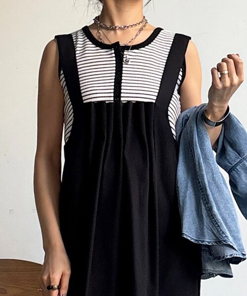 un dix cors（アンディコール）の「フロントタックジャンスカ（ワンピース・レディース・ブラック/オリーブ/イエロー・FREE）」の7枚目の写真