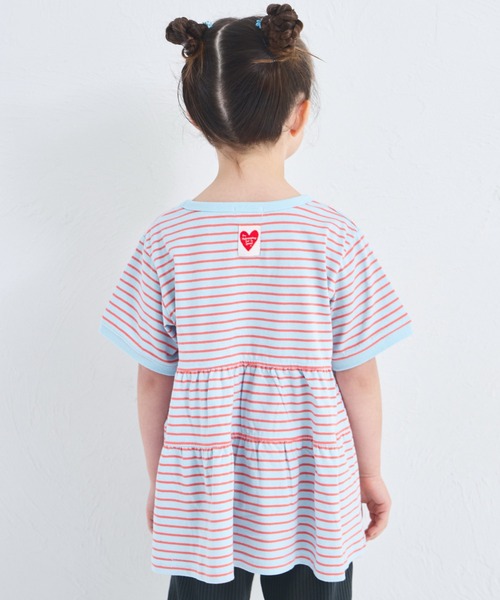 pairmanon(ペアマノン)の「【綿100%】ガールズ ハートタグ付き ボーダーティアード半袖Tシャツ(Tシャツ/カットソー・キッズ・ピンク系その他/ホワイト系その他/ブルー系その他/グリーン系その他/ピンク系その他2・100/110/120/130/140/150/90)」の1枚目の写真