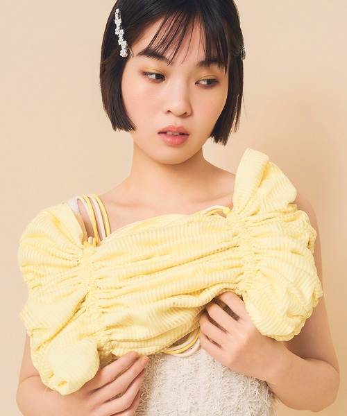 Casselini(キャセリーニ)の「Casselini(キャセリーニ)2wayシャーリングバッグ(トートバッグ・レディース・グレー/イエロー/ピンク・FREE)」の3枚目の写真